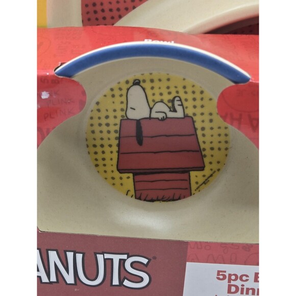 Peanuts Snoopy Charlie Brown Dinnerware Set Bamboo Fiber 5pc Kids Eco Friendly - Picture 3 of 8
